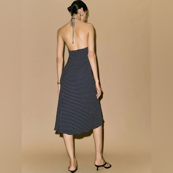 Reformation Floria Dress in Dream Dot (Navy with White Polka Dots) - Size XS - Picture 4 of 6